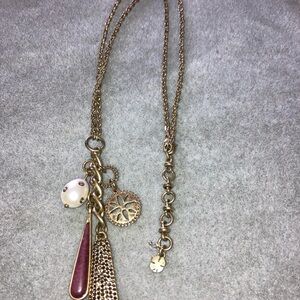 Lucky Brand Gold and Pink Charm Necklace
